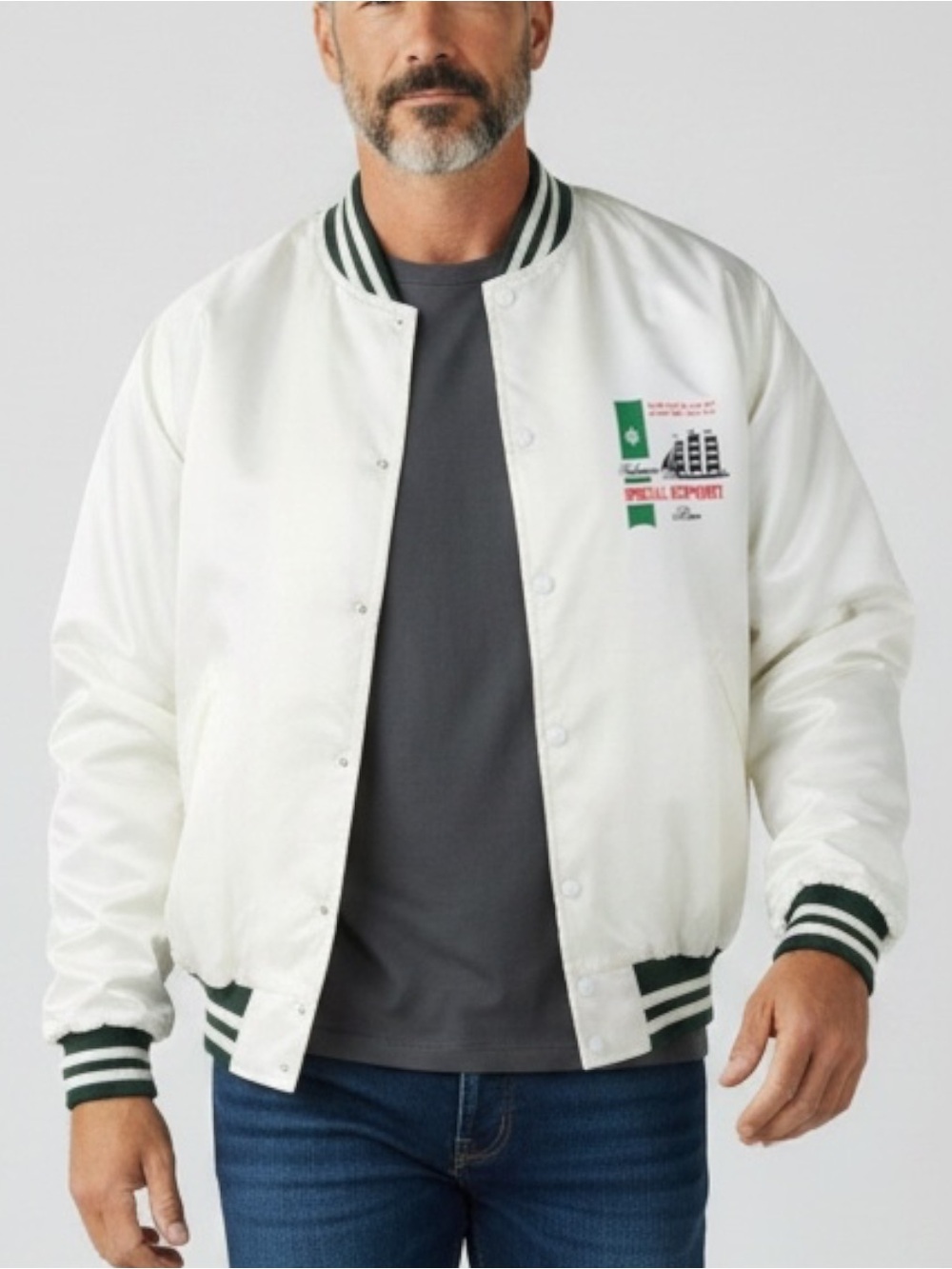 VINTAGE Heileman’s Cream Bomber Jacket w/ Black Trim -Special Export Detail XL